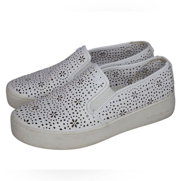 Michael Kors White 01133 Kane Perforated Slip On Sneakers, Size 8 - Picture 9 of 11